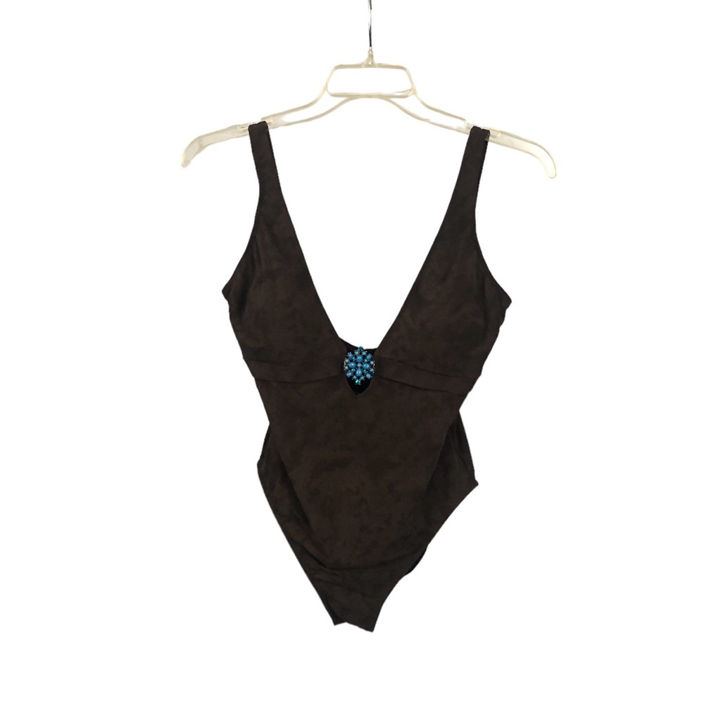 SWIM - Women's Magicsuit Brown Faux Suede One Piece w/ Turquoise Charm. Size 12